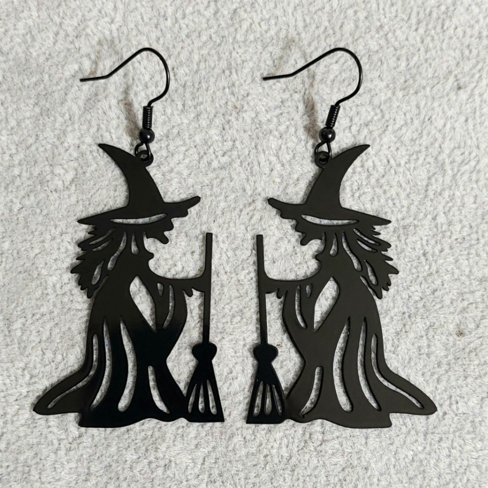 Hocus Pocus Black Metal Wicked Witch Earrings